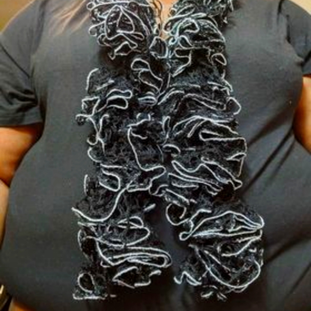 59 inch Sashay ruffle scarf in black with silver trim